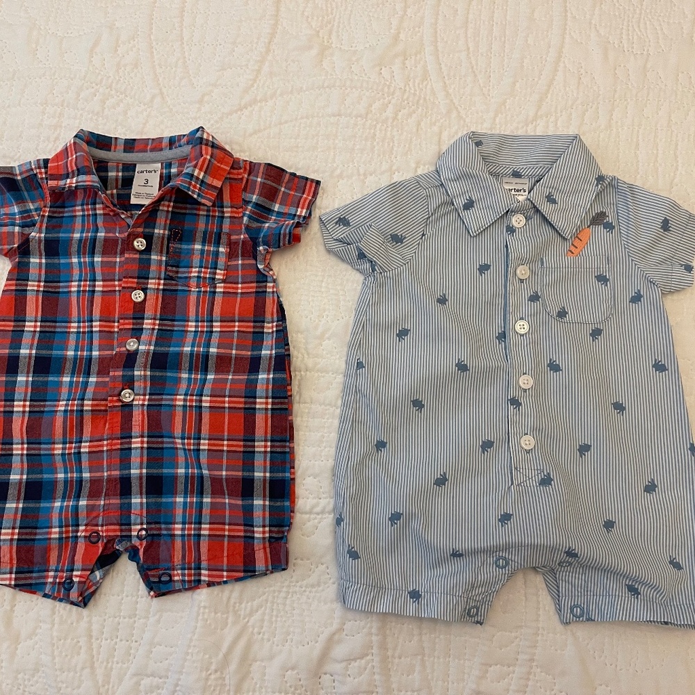 Two Carter’s baby boy collared rompers Lot